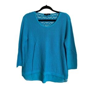Blue Sweater with Shirt Hem And Lace Back Size Large